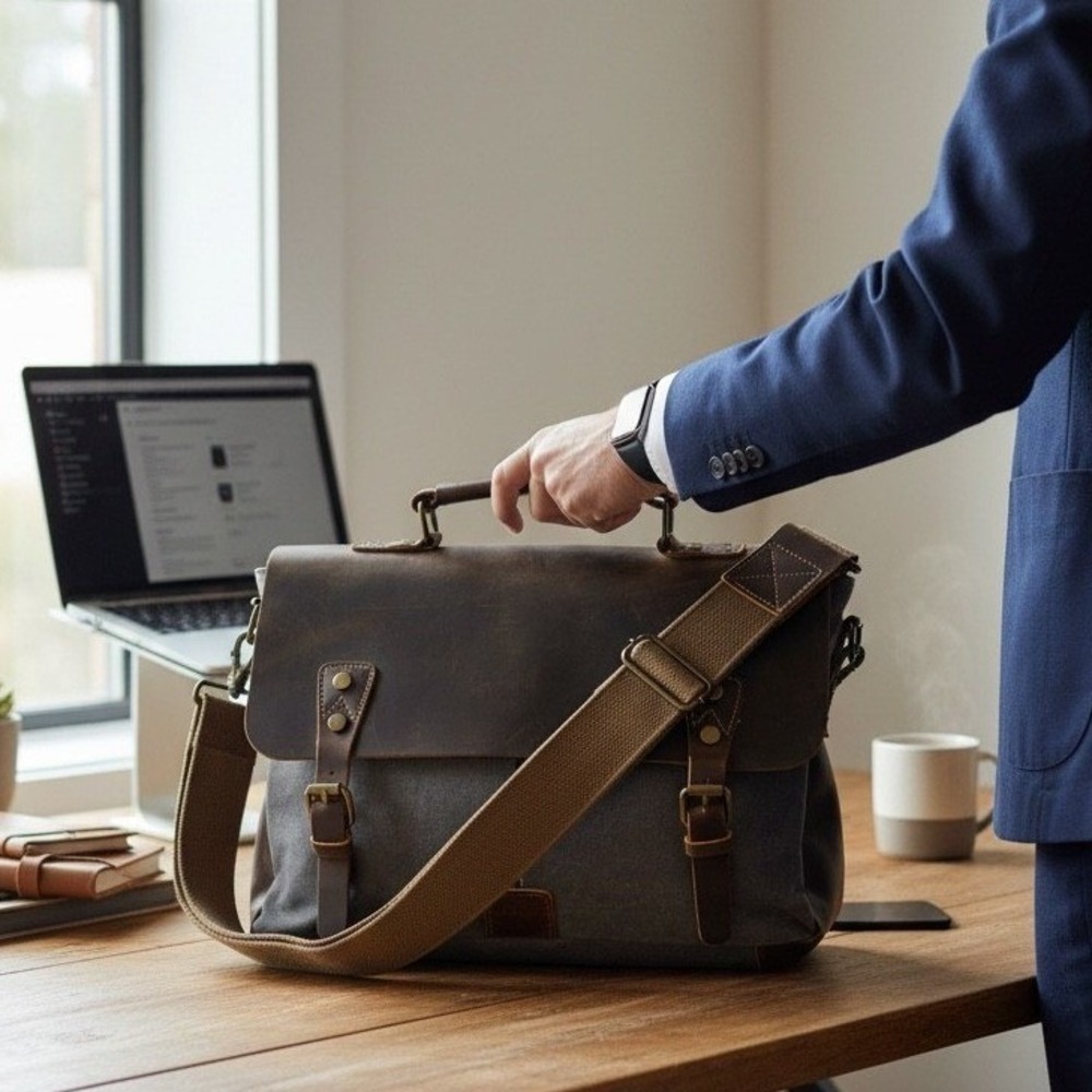 Lifewit Mens Waxed Canvas Messenger Bag Leather Laptop Briefcase Gray Brown NEW